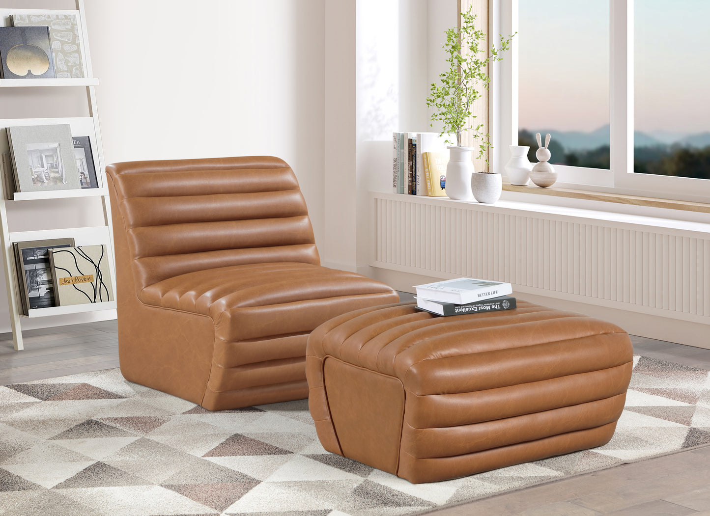Vega Black Vegan Leather Ottoman