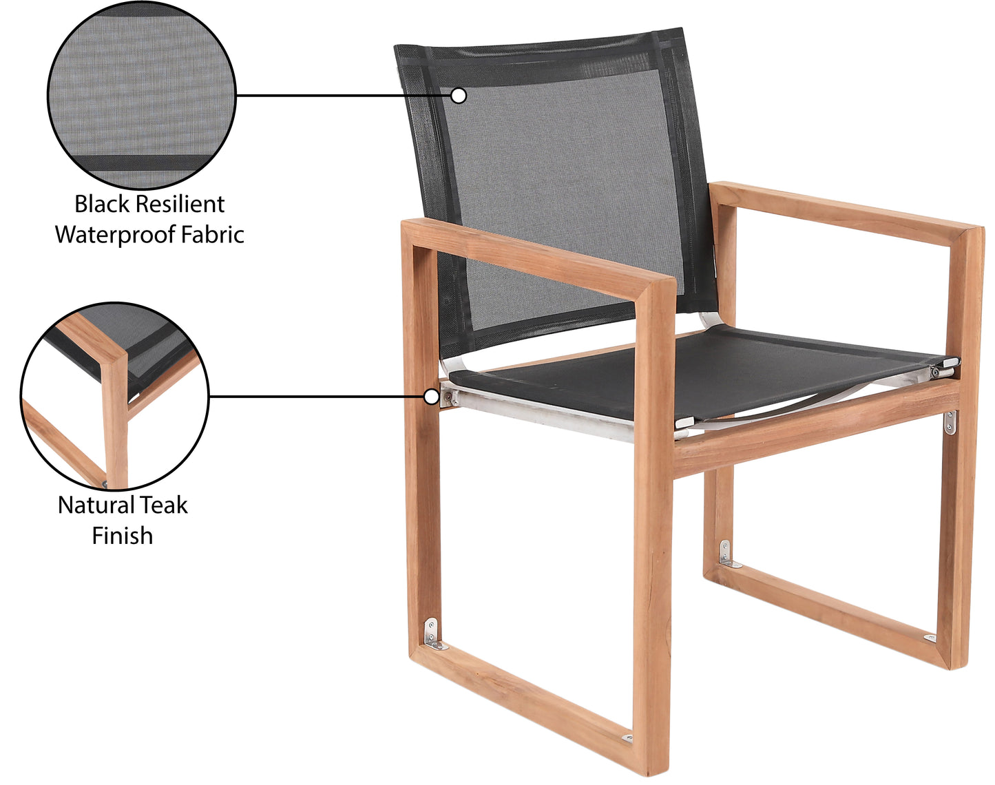 Tulum Black Water Resistant Fabric Outdoor Patio Dining Arm Chair