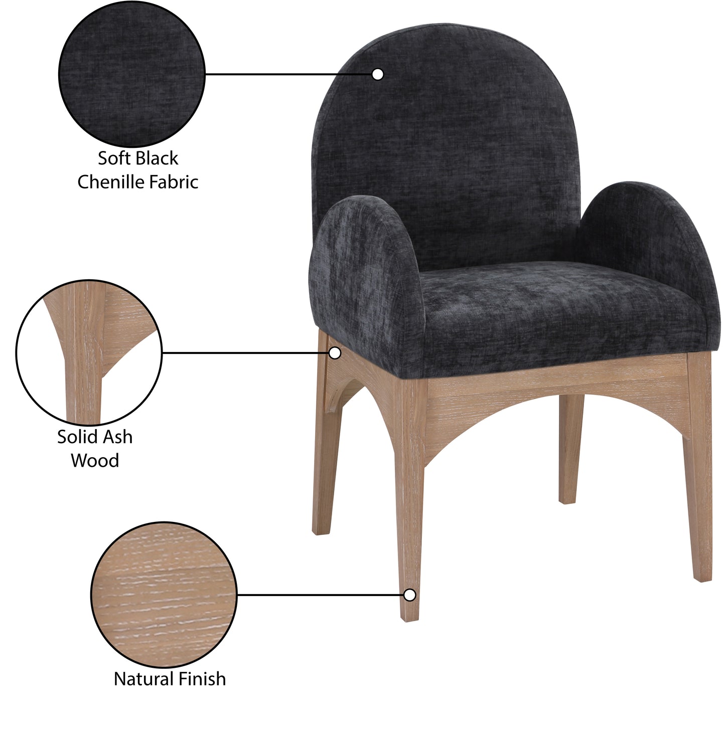 Waldorf Black Chenille Fabric Dining Chair