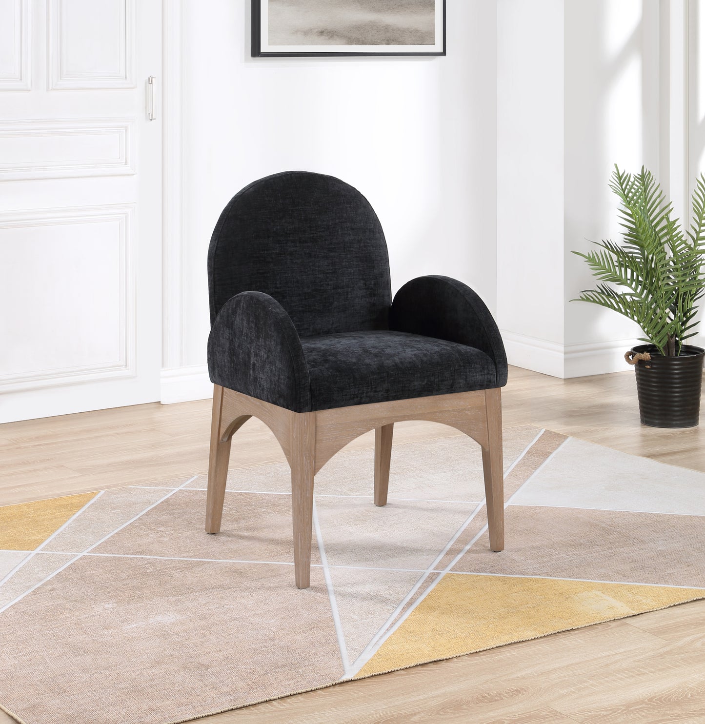 Waldorf Black Chenille Fabric Dining Chair