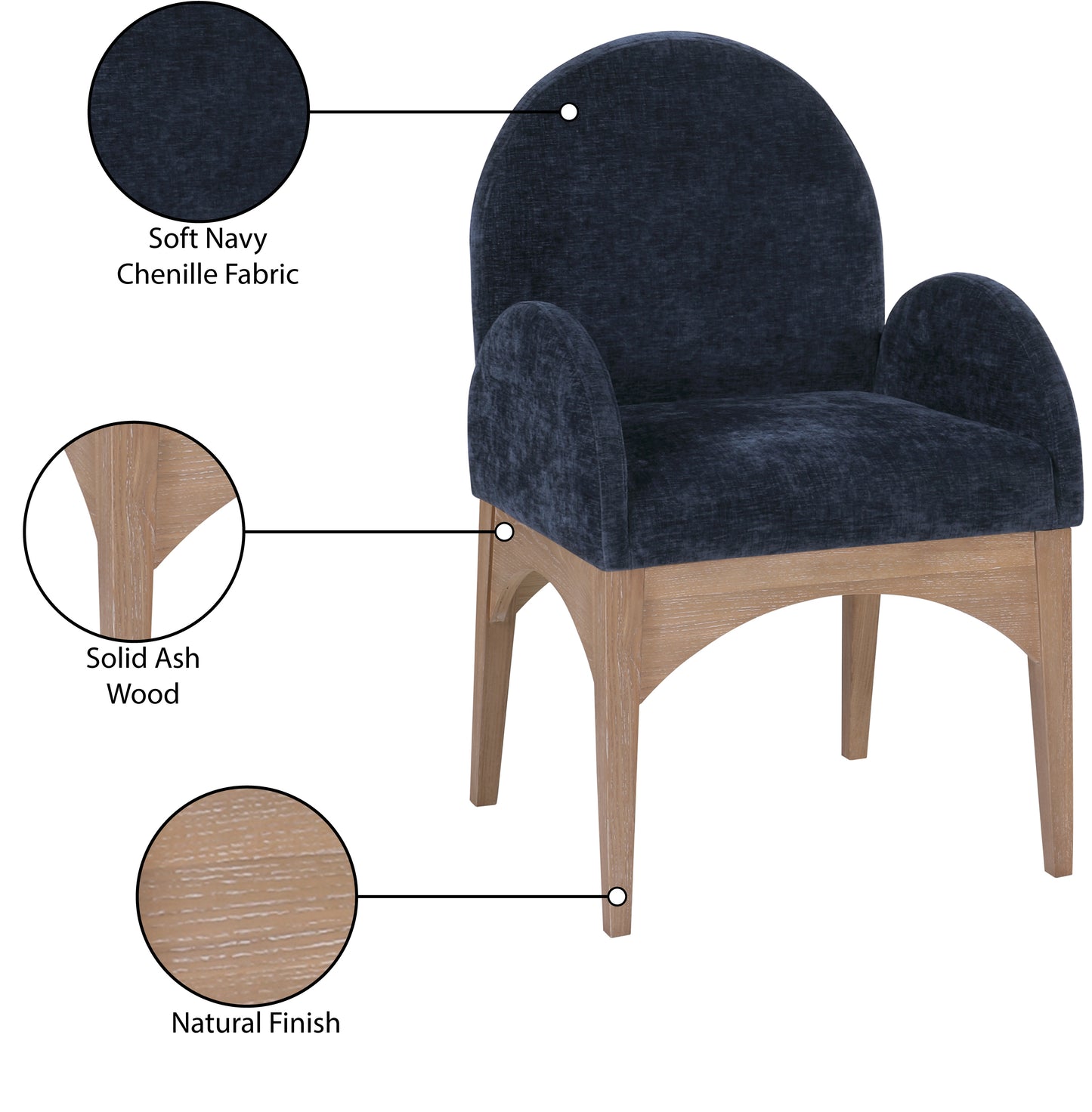 Waldorf Black Chenille Fabric Dining Chair
