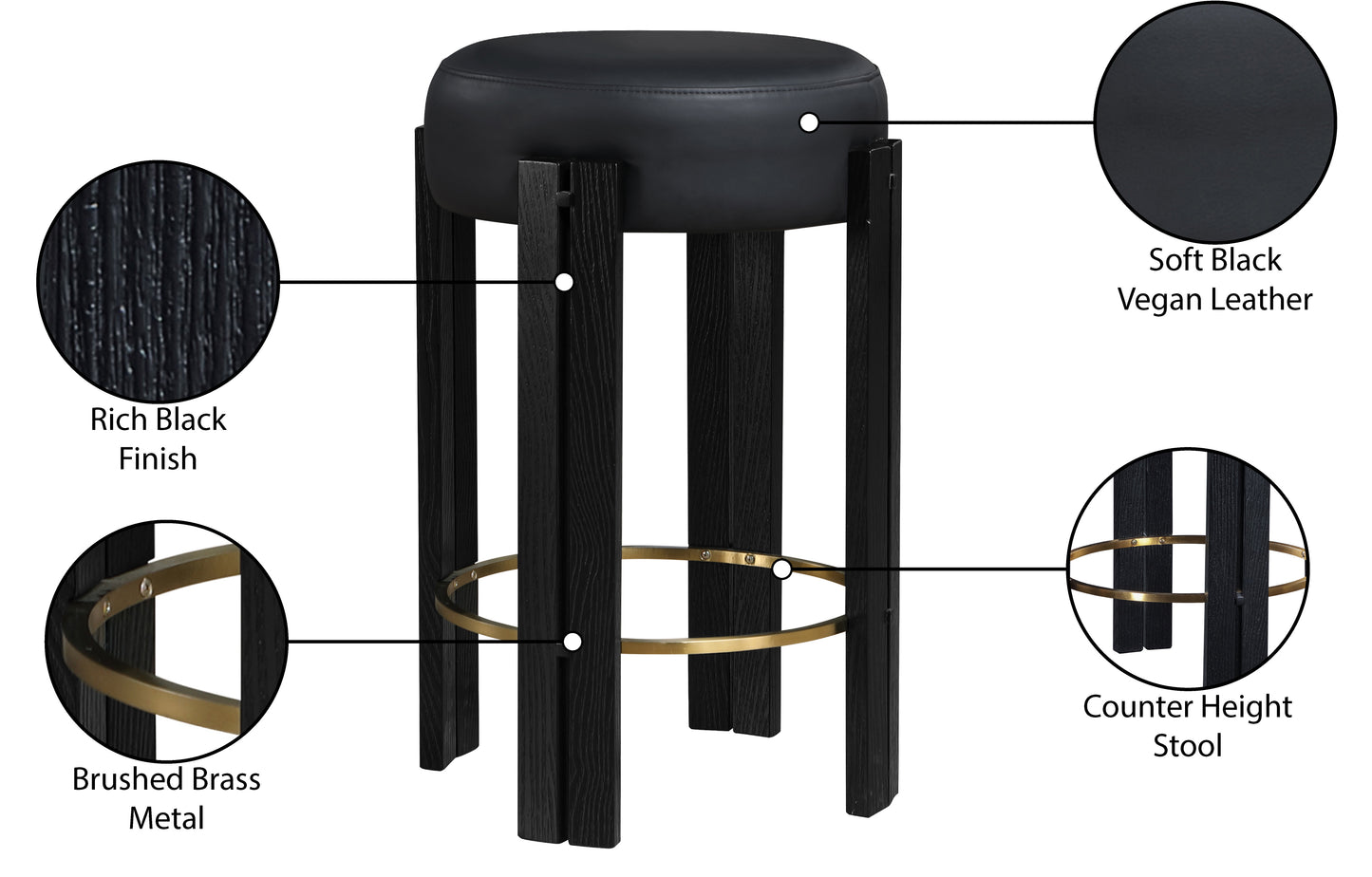 Harrison Black Vegan Leather Counter Stool