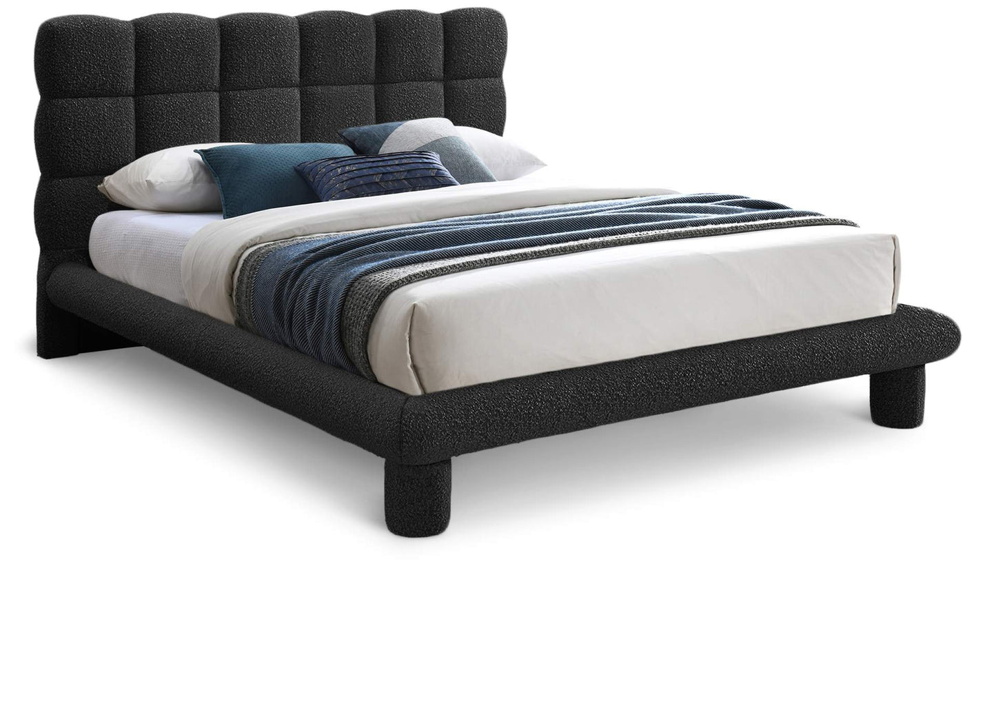 Deco Black Boucle Fabric King Bed