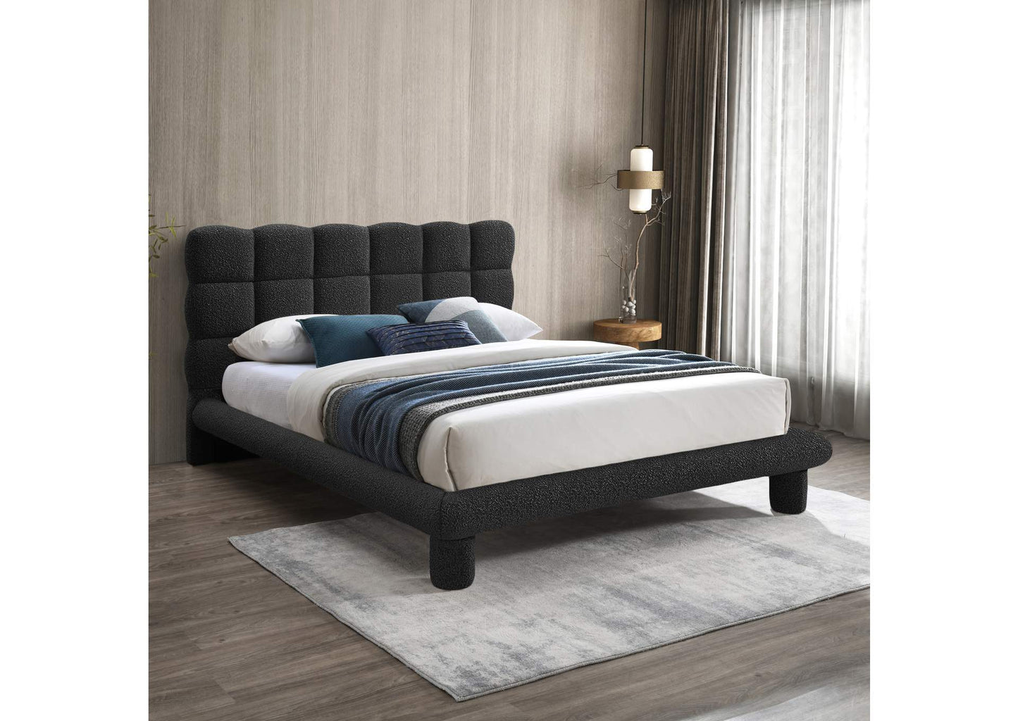 Deco Black Boucle Fabric King Bed
