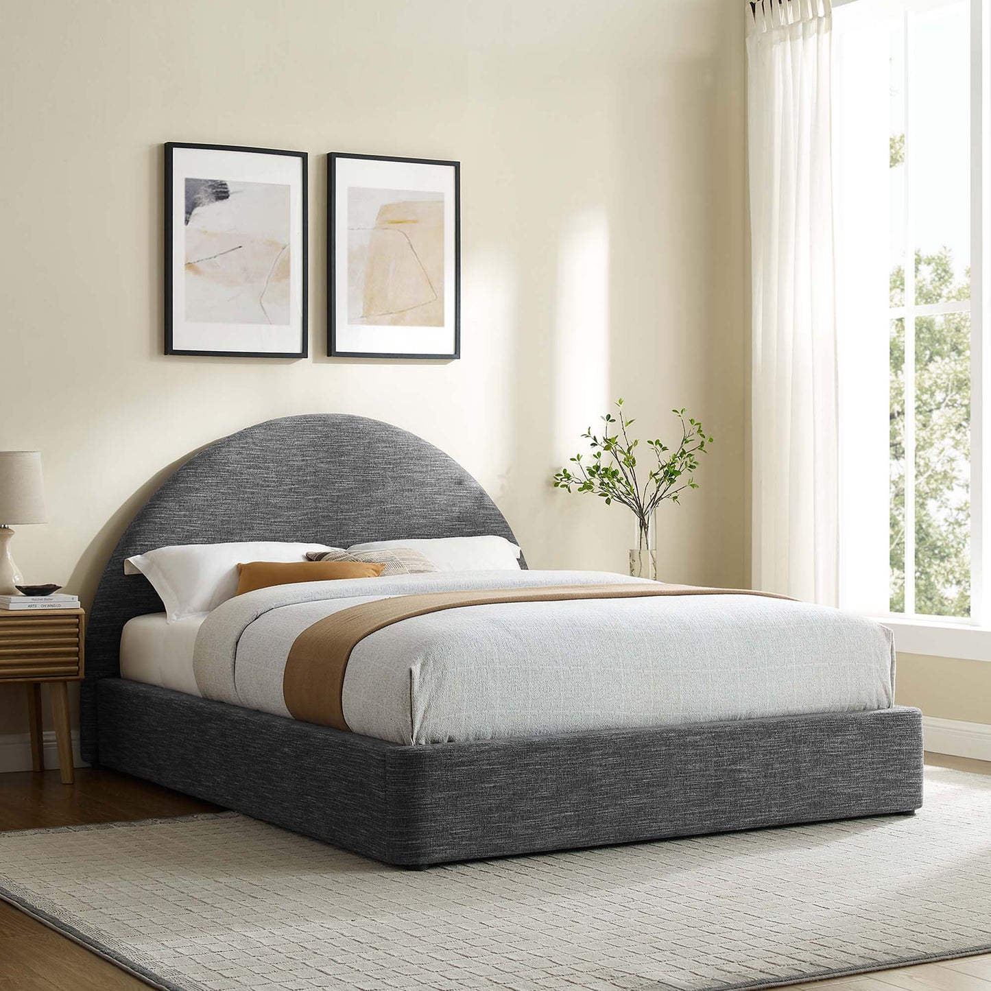 Resort Upholstered Fabric Arched Round Queen Platform Bed by Modway