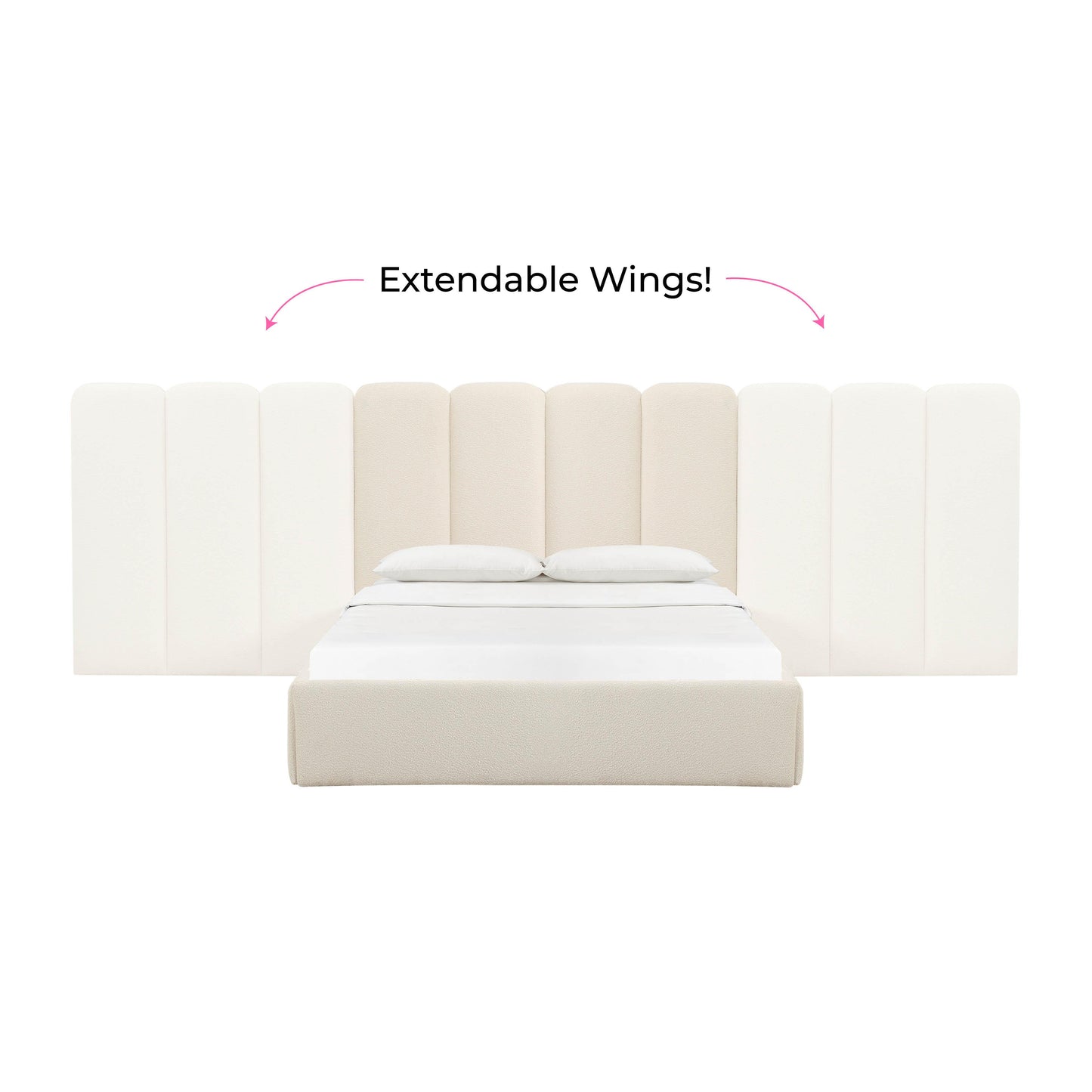 Palani Cream Velvet King Bed with Wings