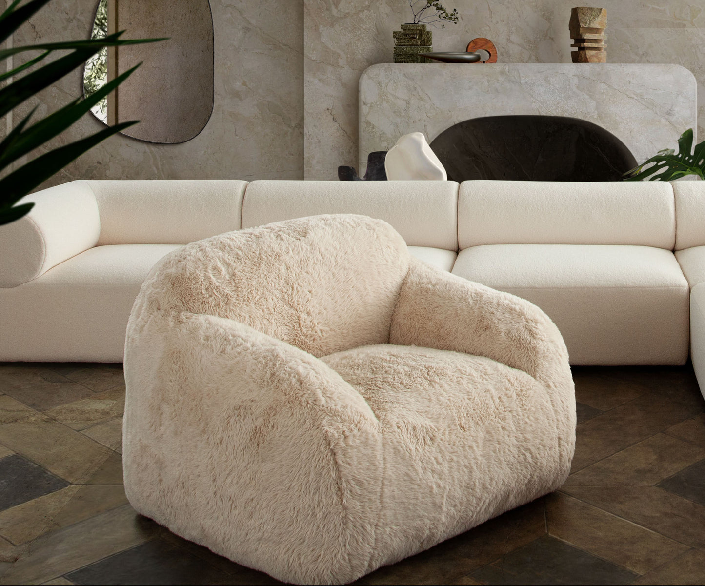 Dawson Accent Chair in Yak Natural Faux Fur