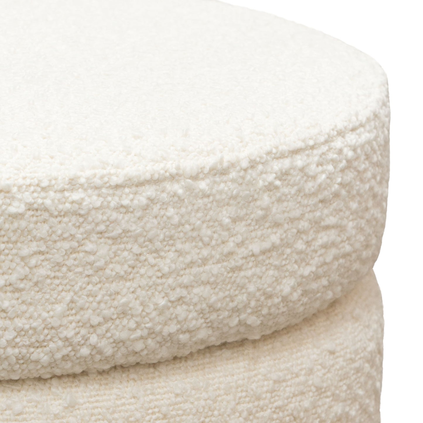 Helix Round Accent Ottoman in Ivory Boucle fabric