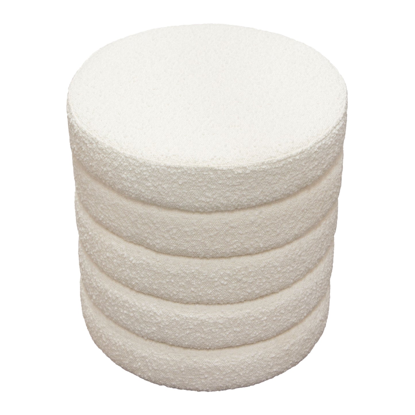 Helix Round Accent Ottoman in Ivory Boucle fabric