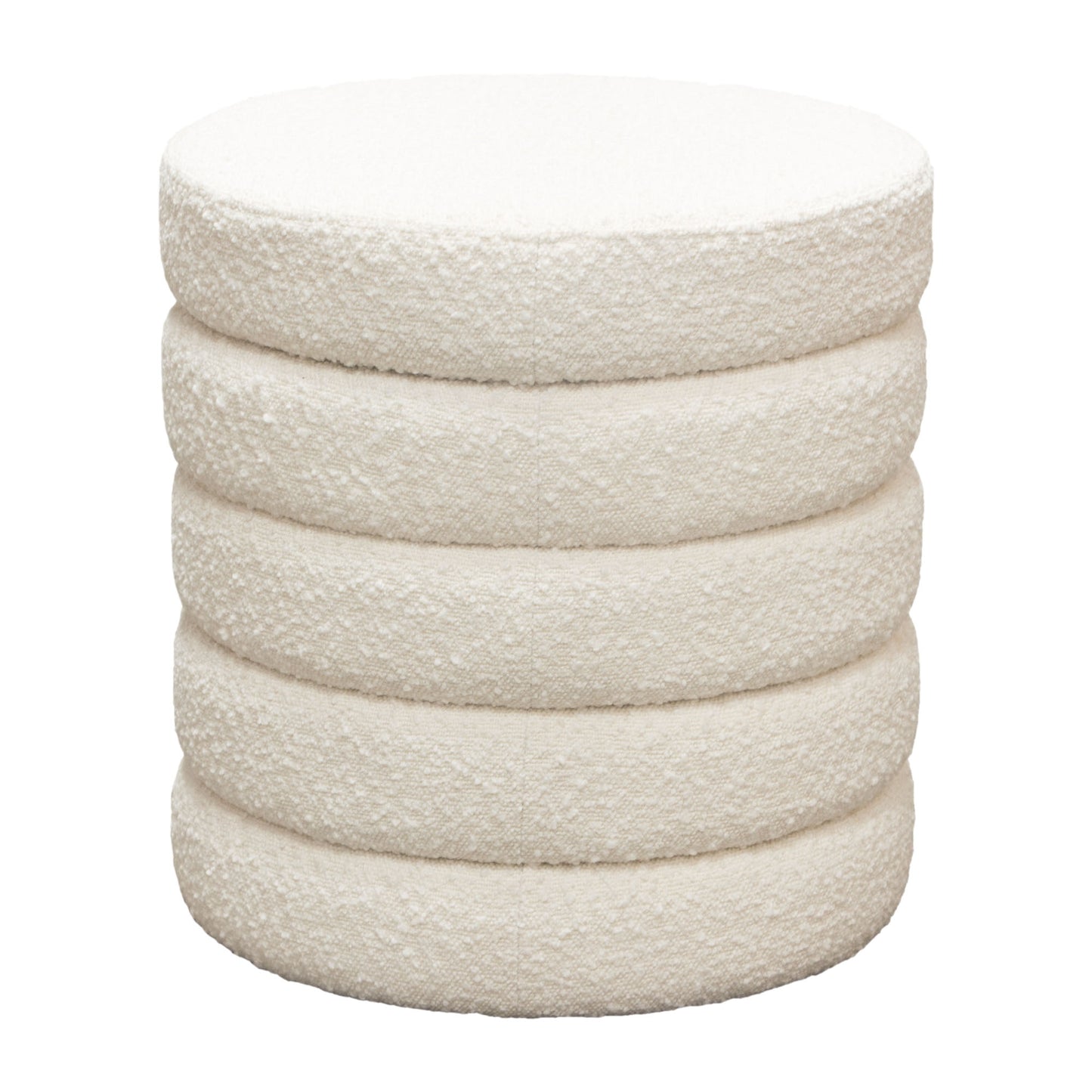 Helix Round Accent Ottoman in Ivory Boucle fabric