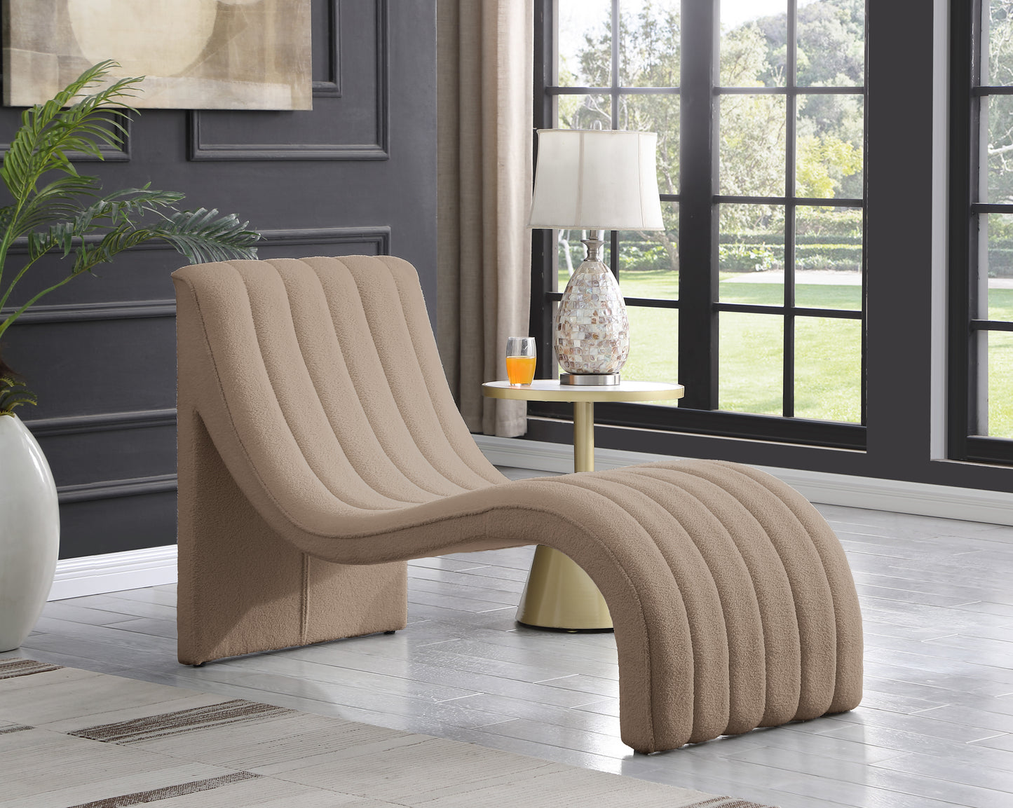 Orian Beige Teddy Fabric Chaise