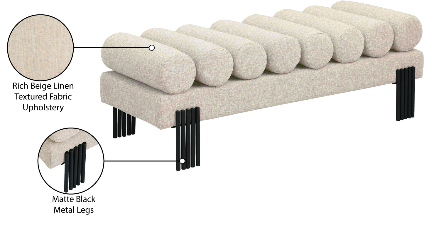 Akeela Beige Linen Textured Fabric Bench