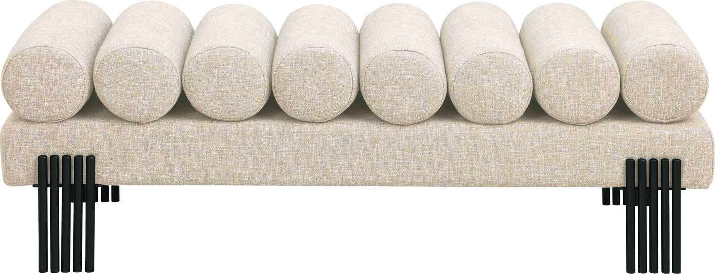 Akeela Beige Linen Textured Fabric Bench