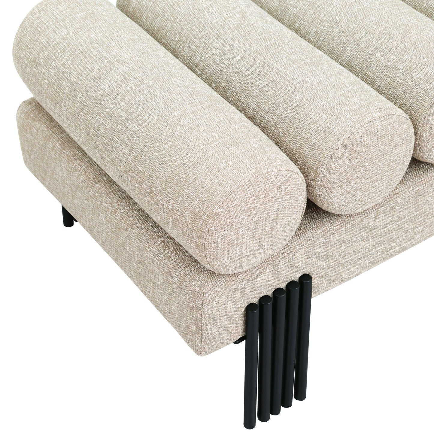 Akeela Beige Linen Textured Fabric Bench