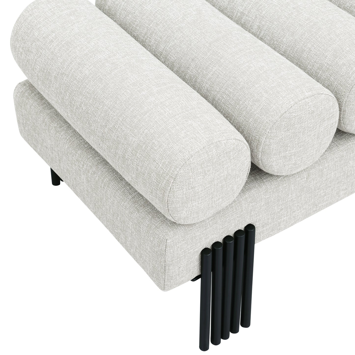 Akeela Beige Linen Textured Fabric Bench