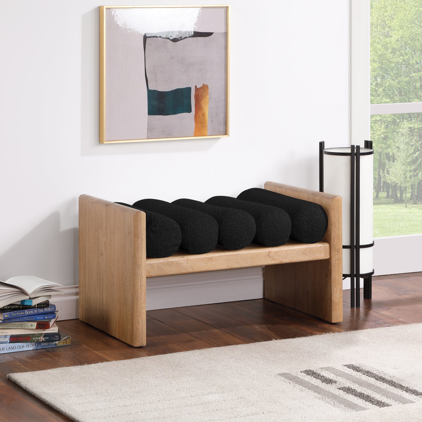 Waverly Black Boucle Fabric Bench