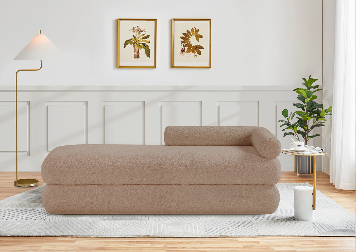 Kennedy Beige Faux Shearling Teddy Fabric Bench