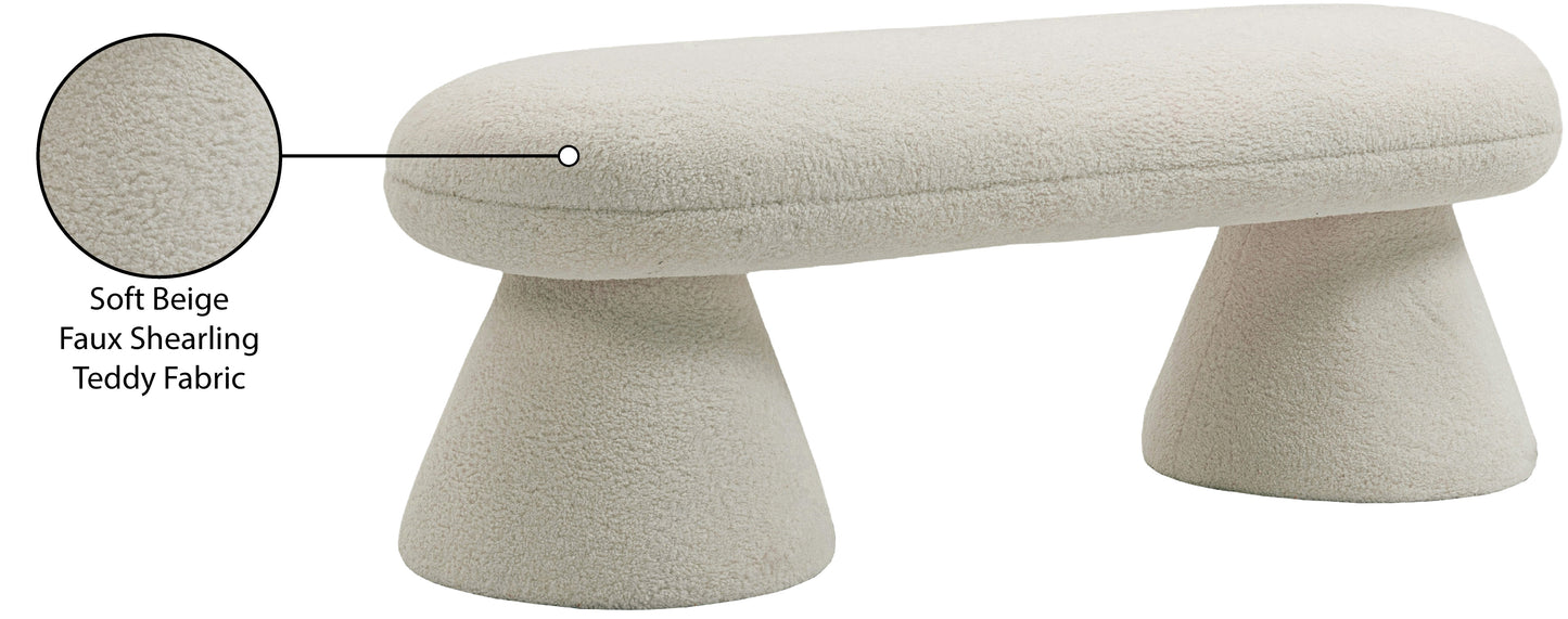 Drum Beige Faux Shearling Teddy Fabric Bench