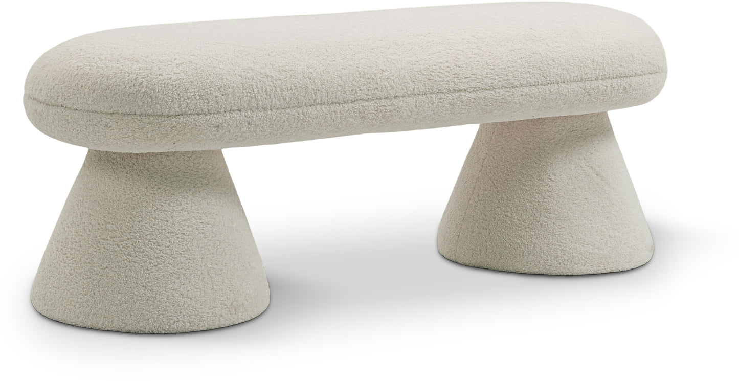 Drum Beige Faux Shearling Teddy Fabric Bench