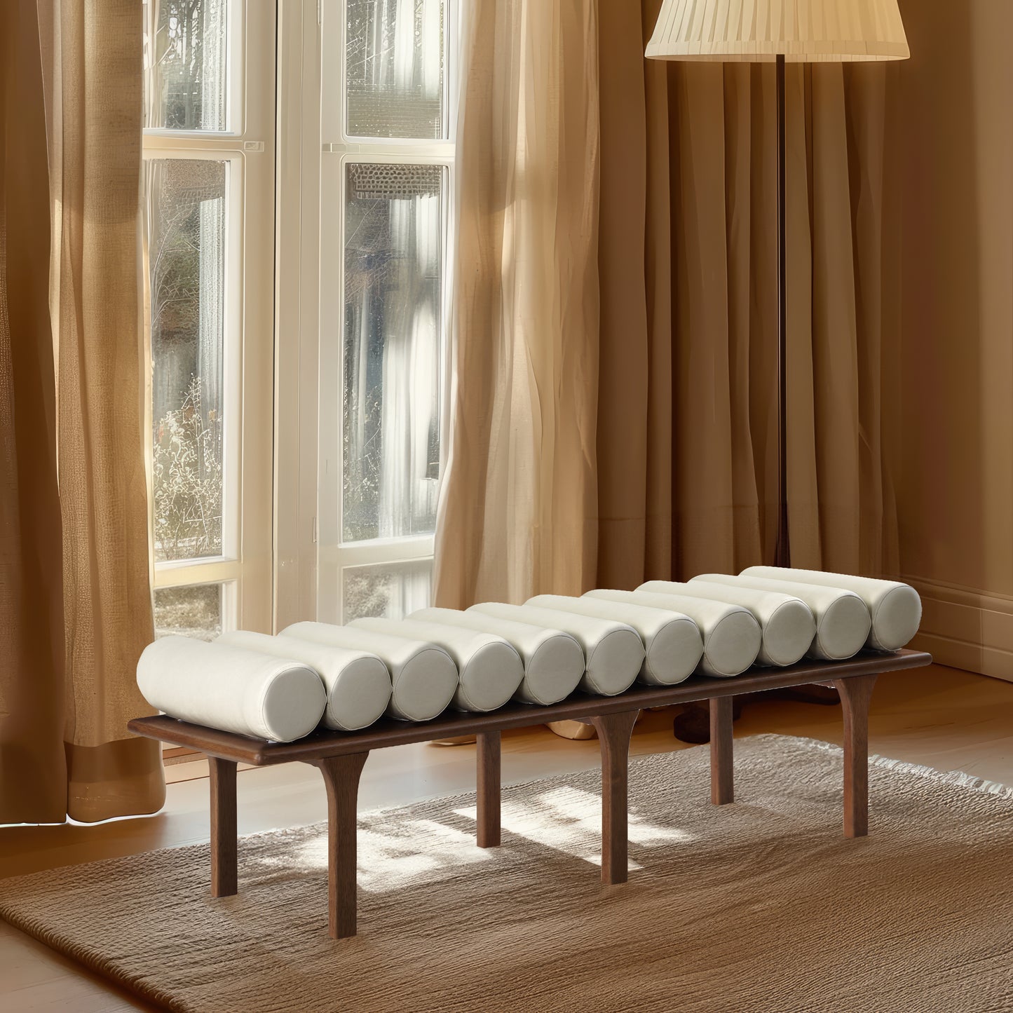 Landon Cream Vegan Leather Bench