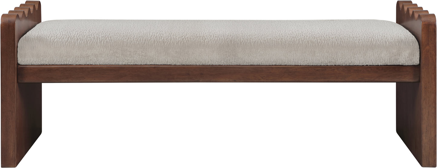 Sonia Beige Velour Fur Fabric Bench