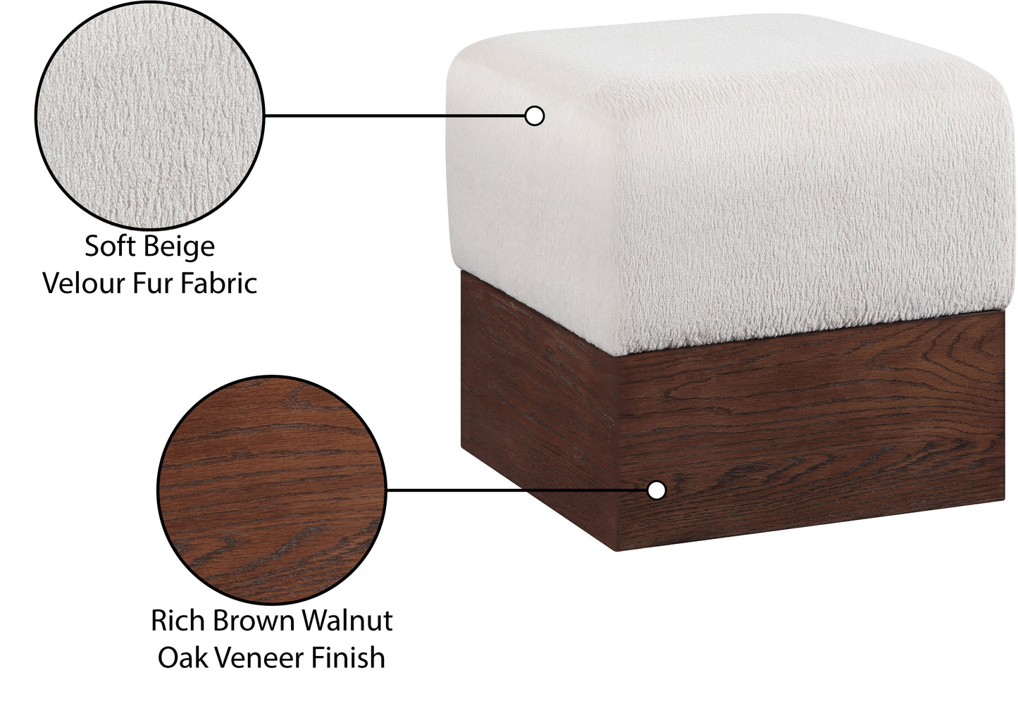 Havre Beige Velour Fur Fabric Ottoman/Stool