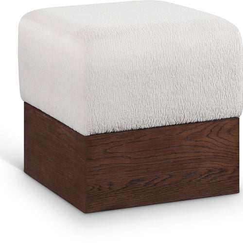 Havre Beige Velour Fur Fabric Ottoman/Stool