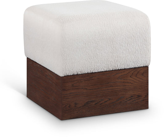 Havre Beige Velour Fur Fabric Ottoman/Stool