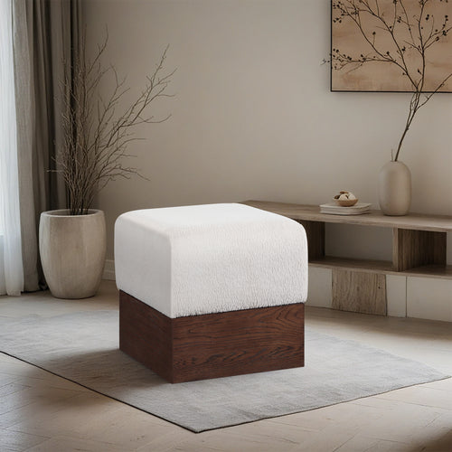 Havre Beige Velour Fur Fabric Ottoman/Stool