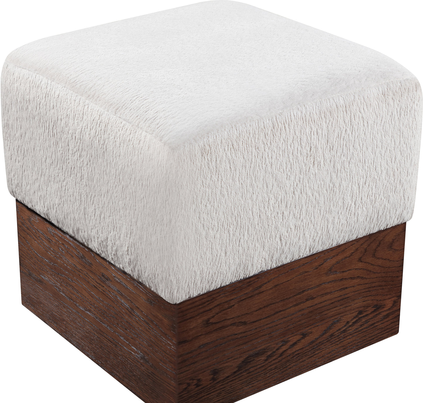 Havre Beige Velour Fur Fabric Ottoman/Stool