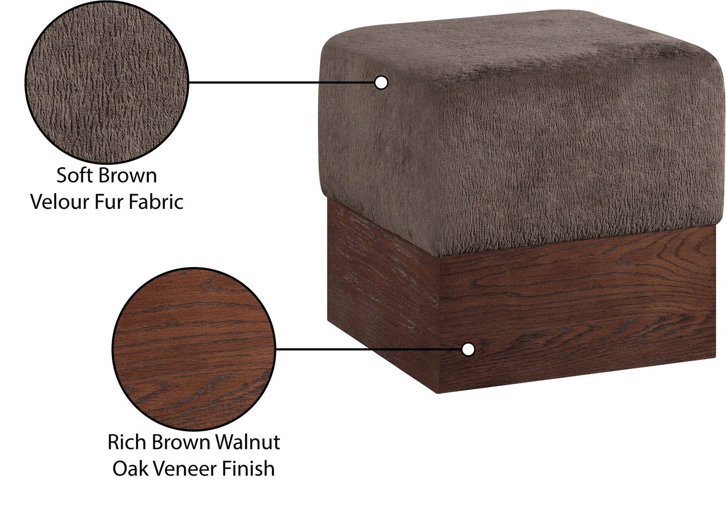 Havre Beige Velour Fur Fabric Ottoman/Stool