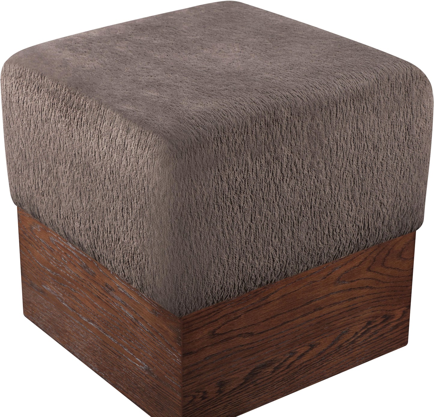 Havre Beige Velour Fur Fabric Ottoman/Stool