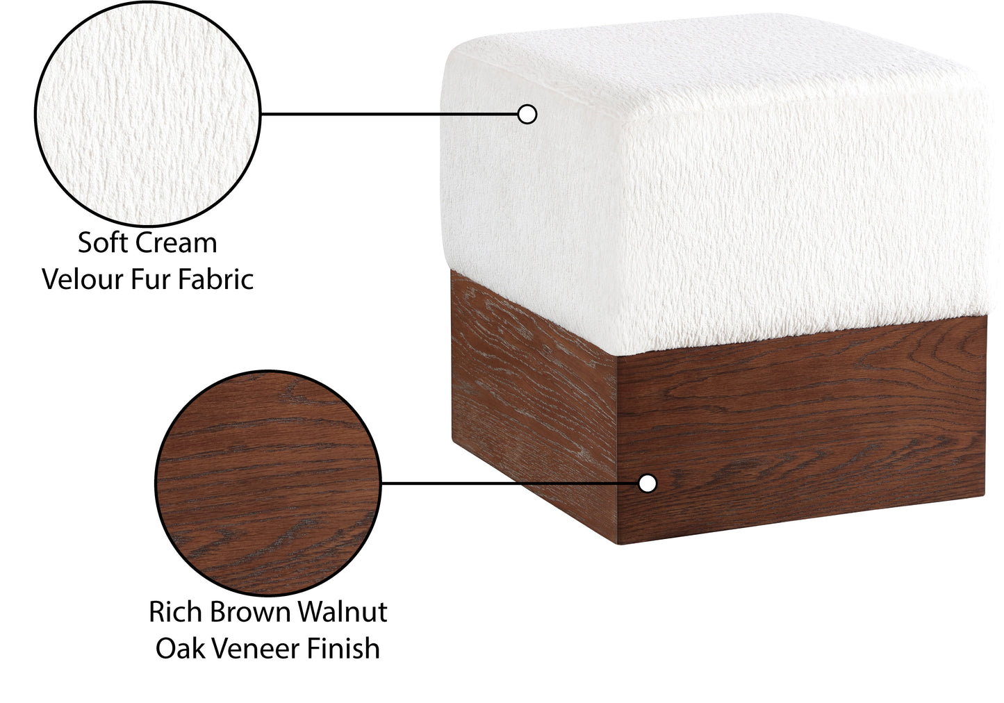 Havre Beige Velour Fur Fabric Ottoman/Stool