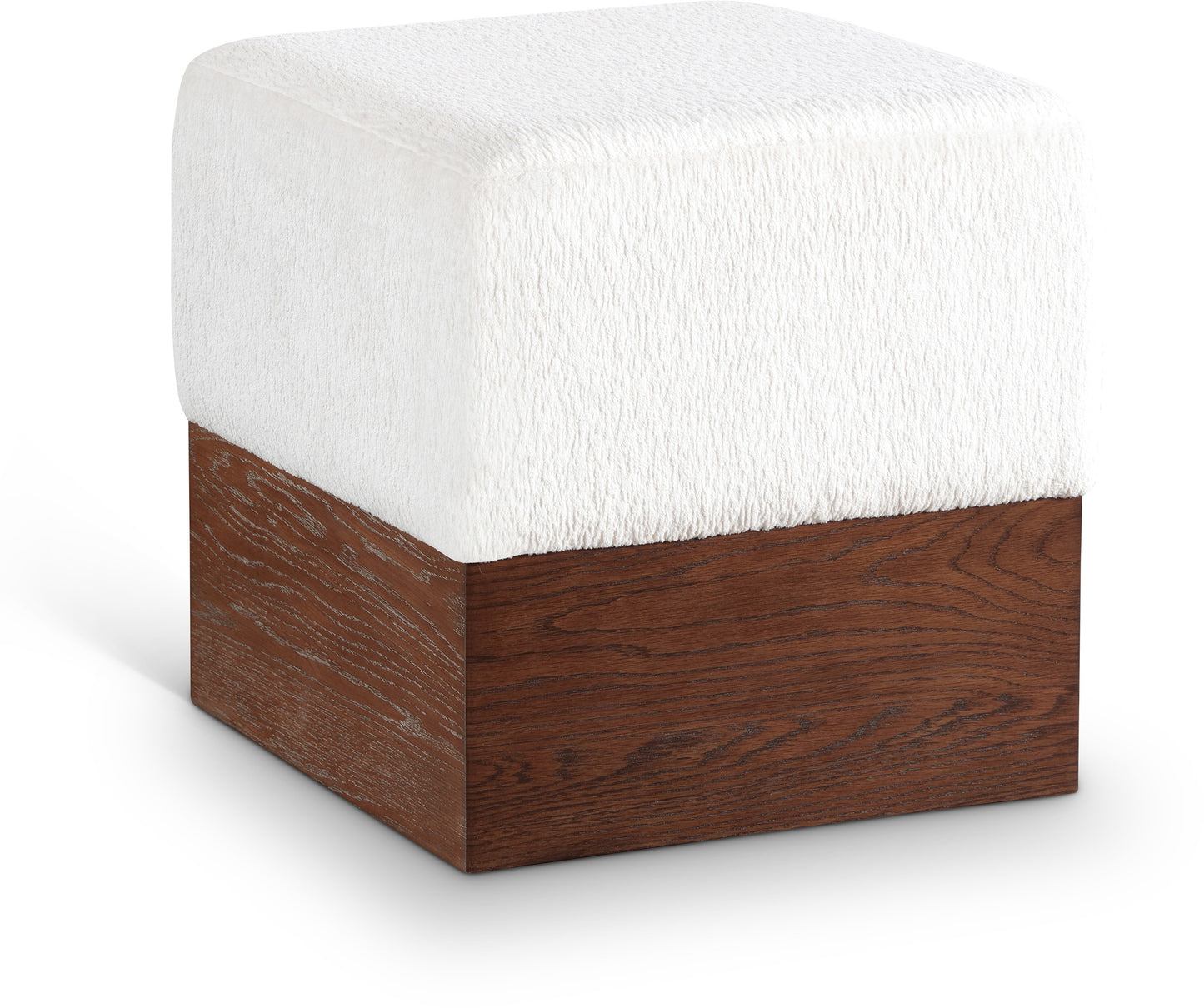 Havre Beige Velour Fur Fabric Ottoman/Stool