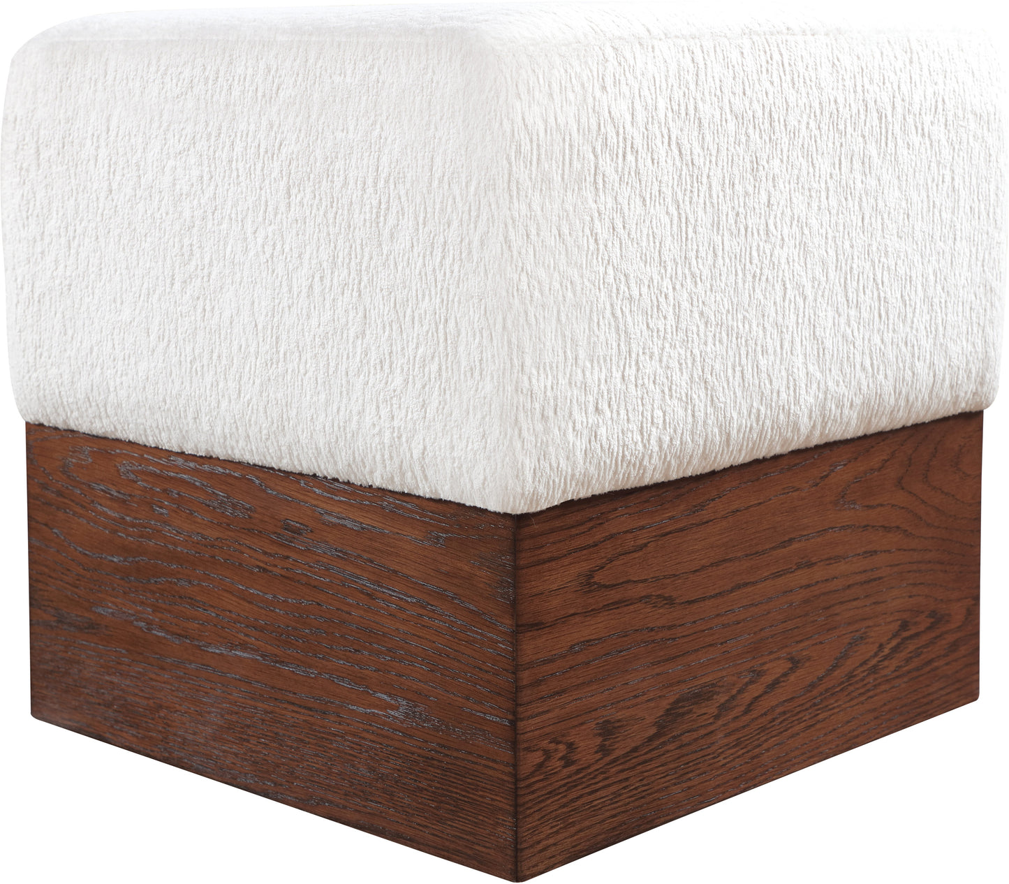 Havre Beige Velour Fur Fabric Ottoman/Stool