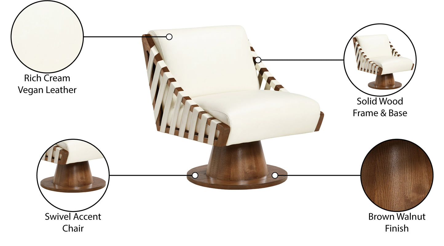 Millwin Cream Vegan Leather Swivel Accent Chair