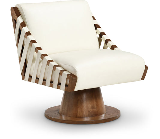 Millwin Cream Vegan Leather Swivel Accent Chair