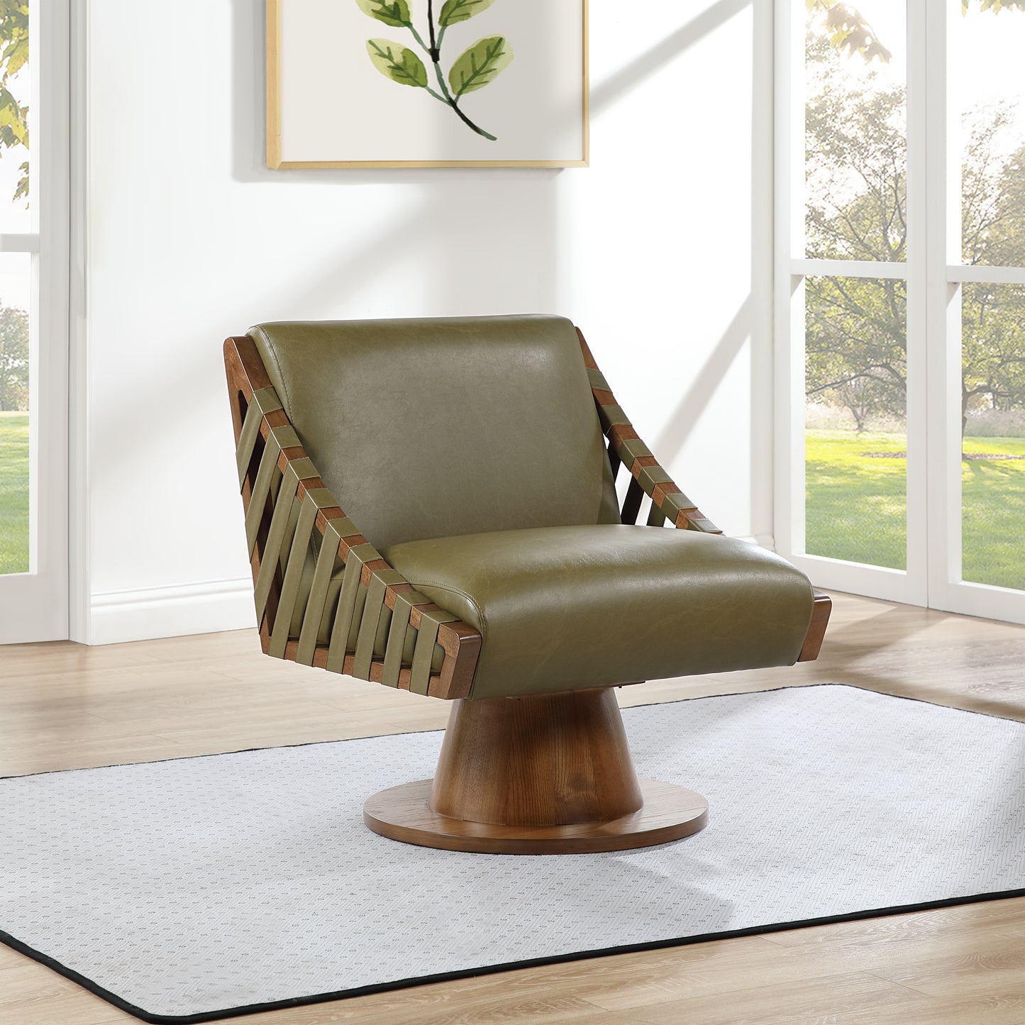 Millwin Cream Vegan Leather Swivel Accent Chair