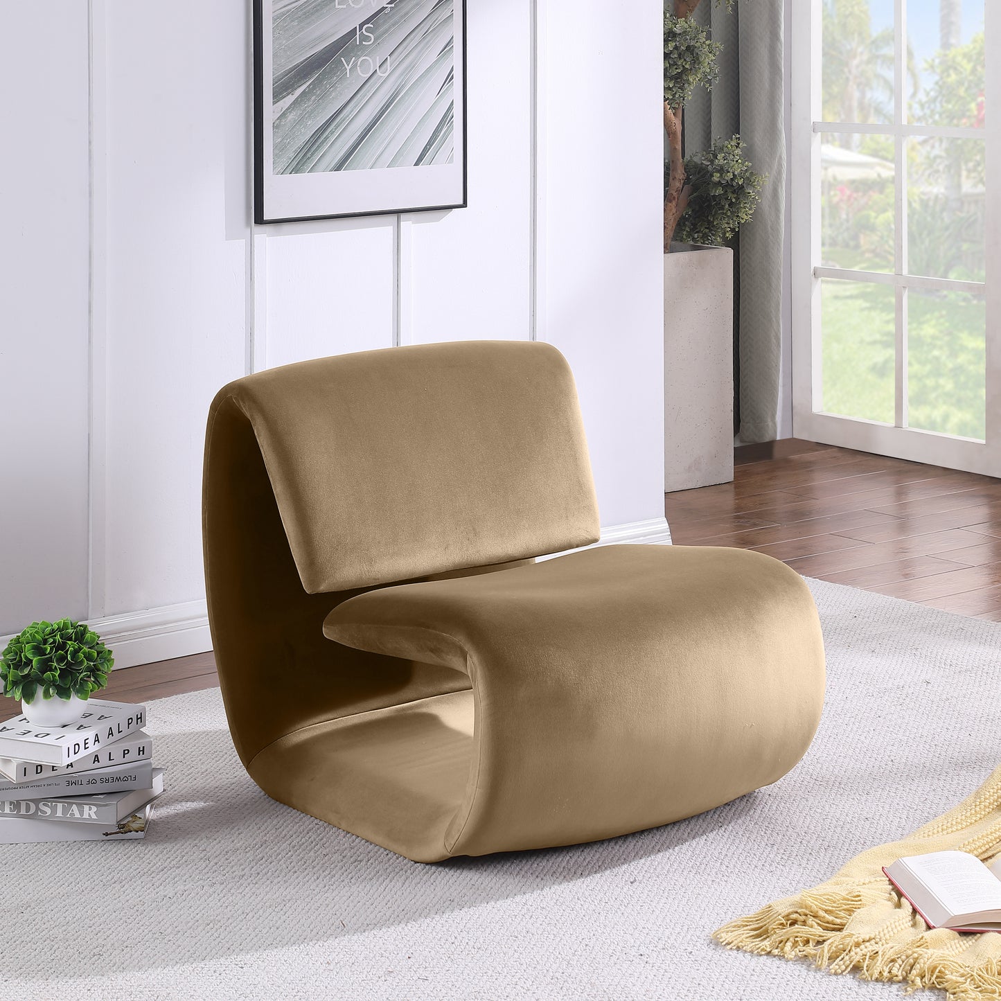 Nouveau Beige Velvet Accent Chair