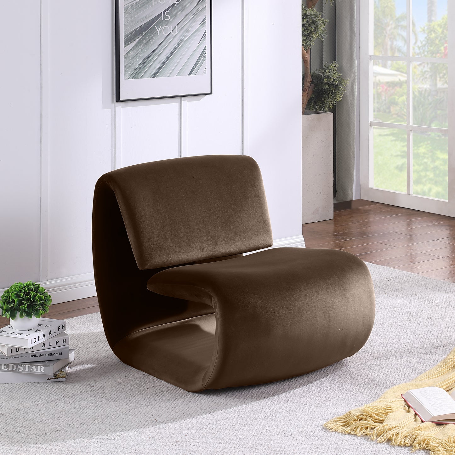 Nouveau Beige Velvet Accent Chair