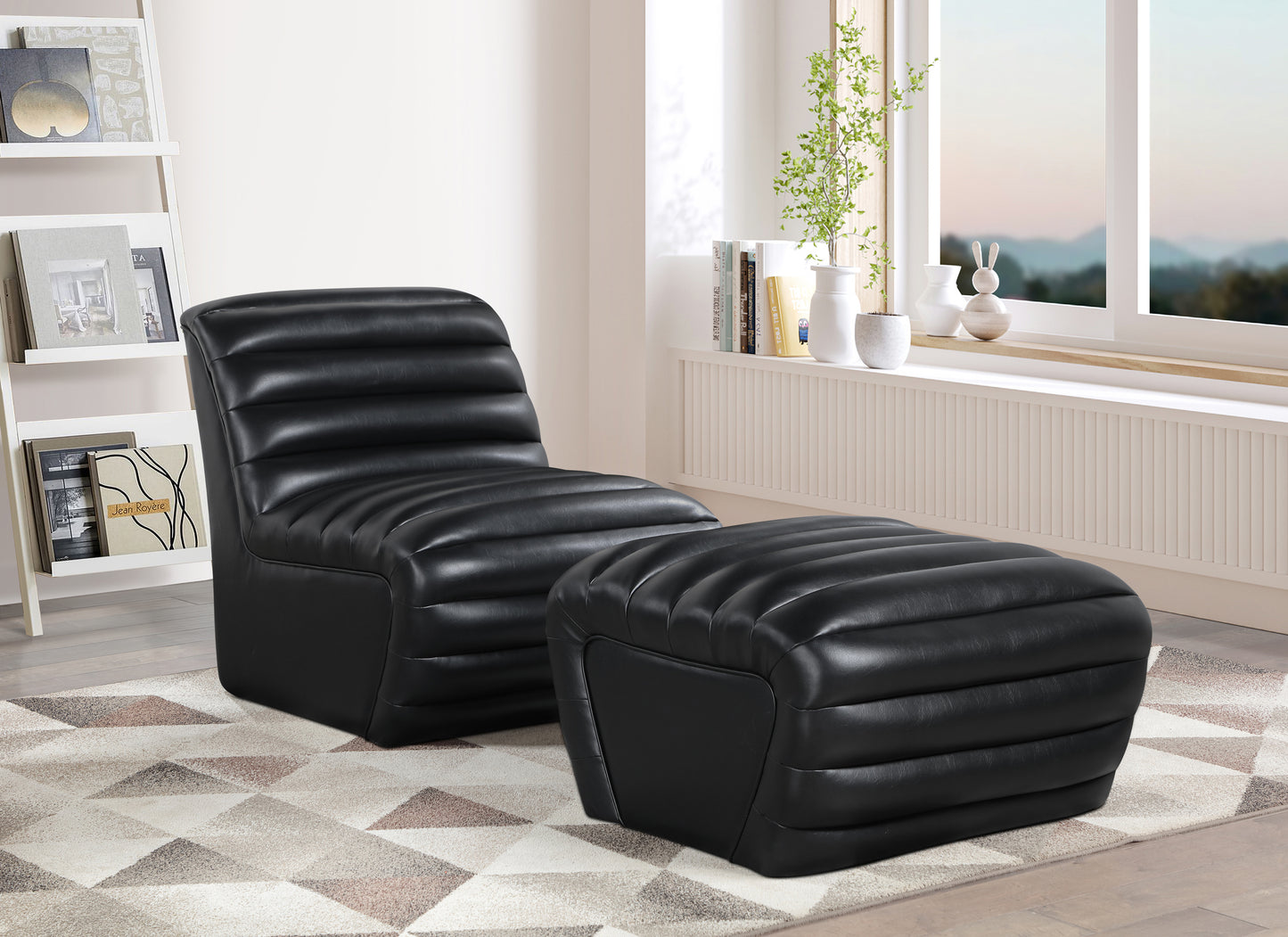 Vega Black Vegan Leather Ottoman