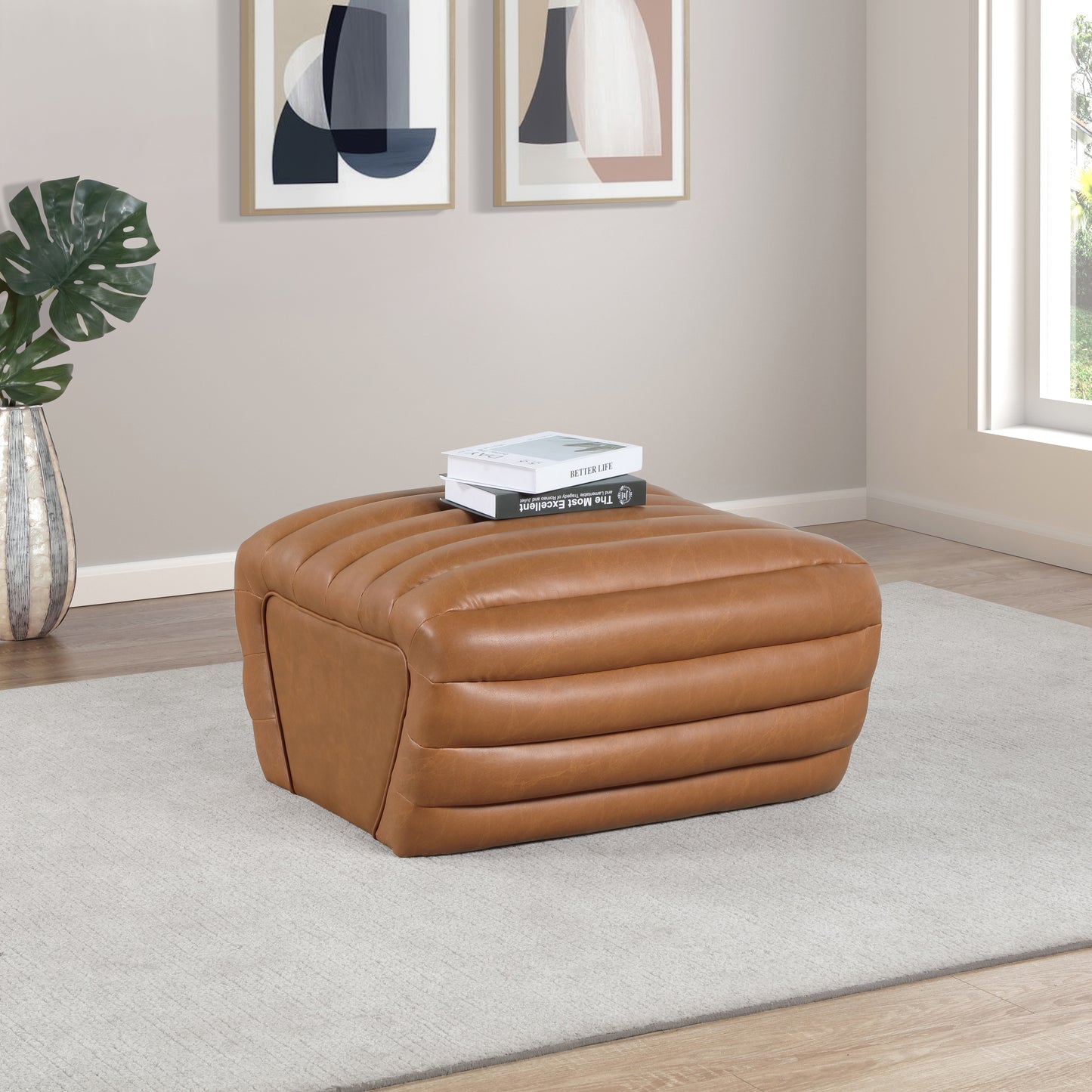 Vega Black Vegan Leather Ottoman