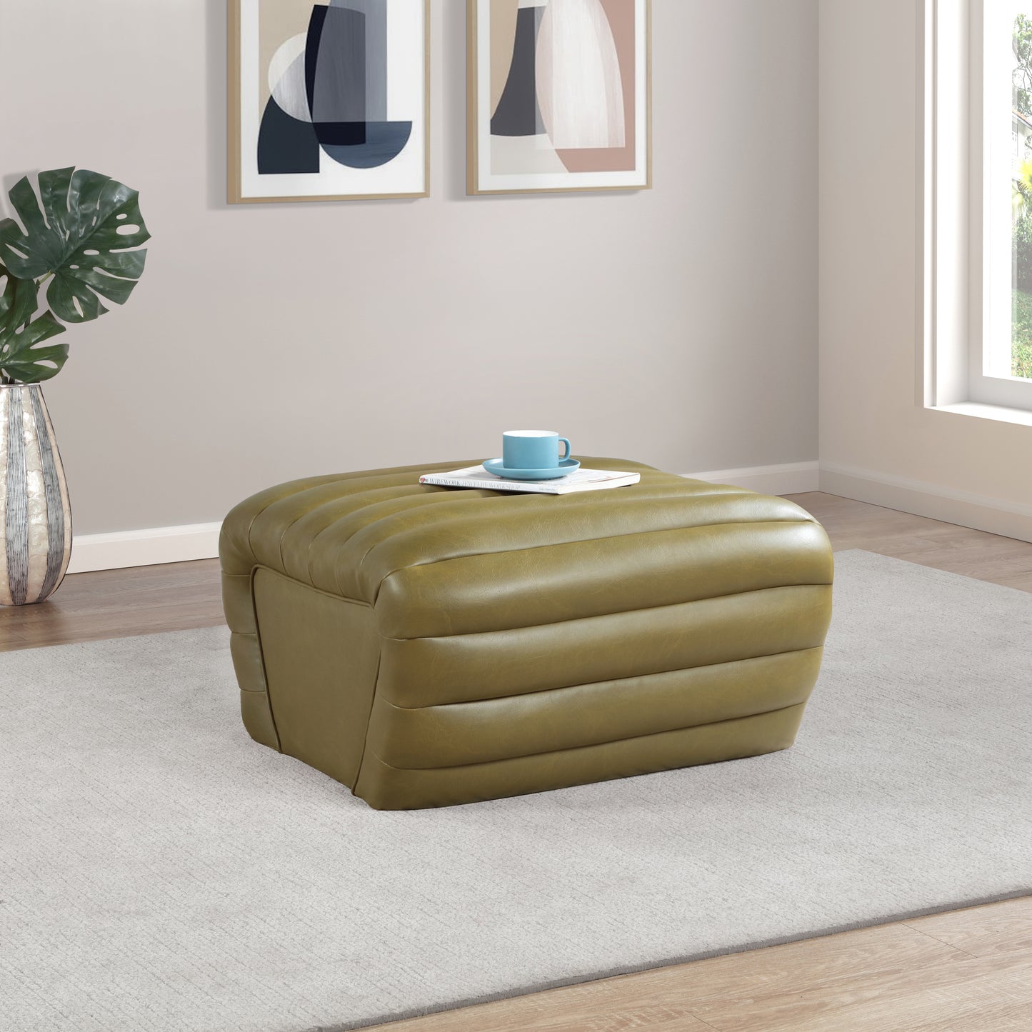 Vega Black Vegan Leather Ottoman