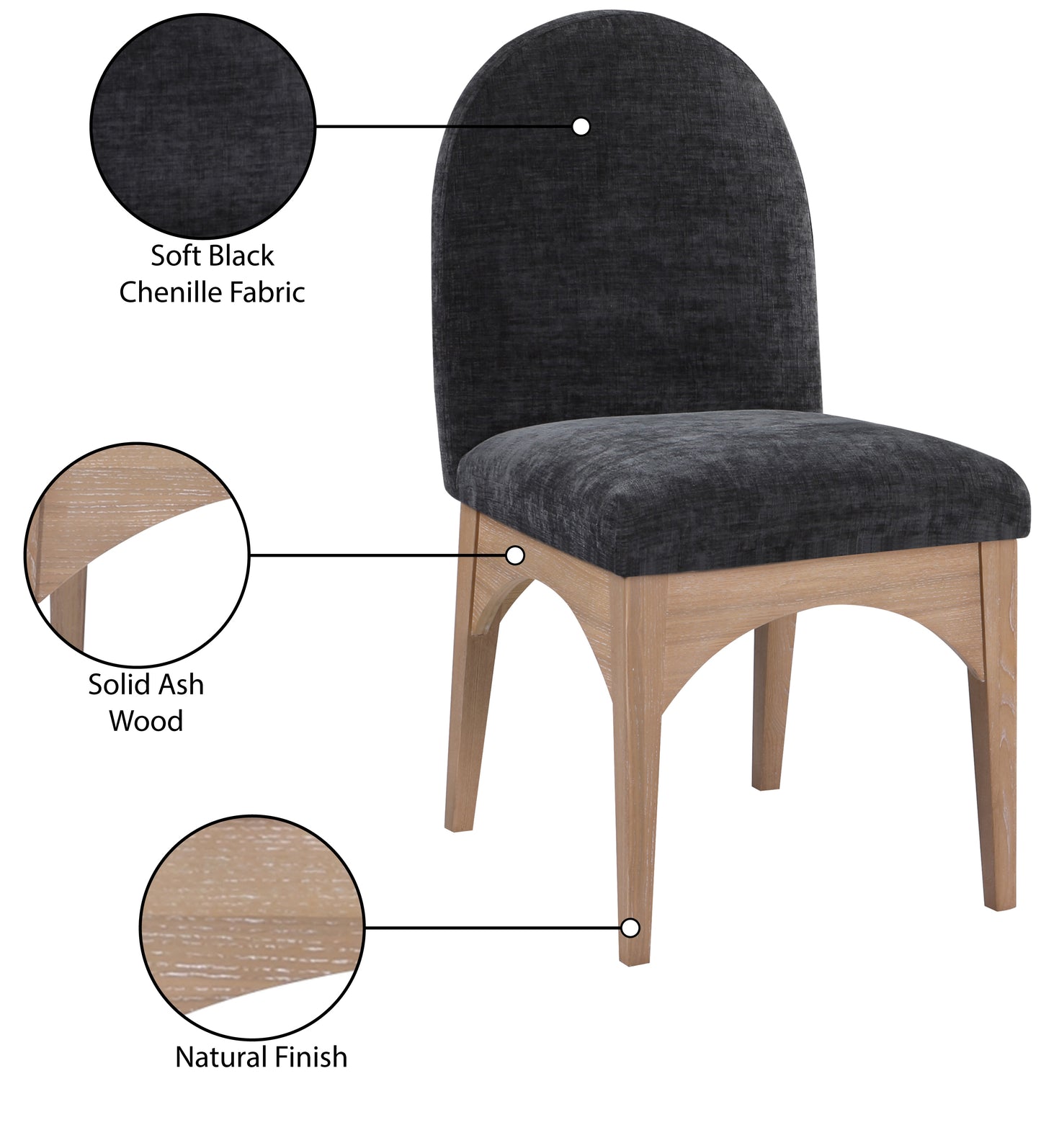 Waldorf Black Chenille Fabric Dining Chair