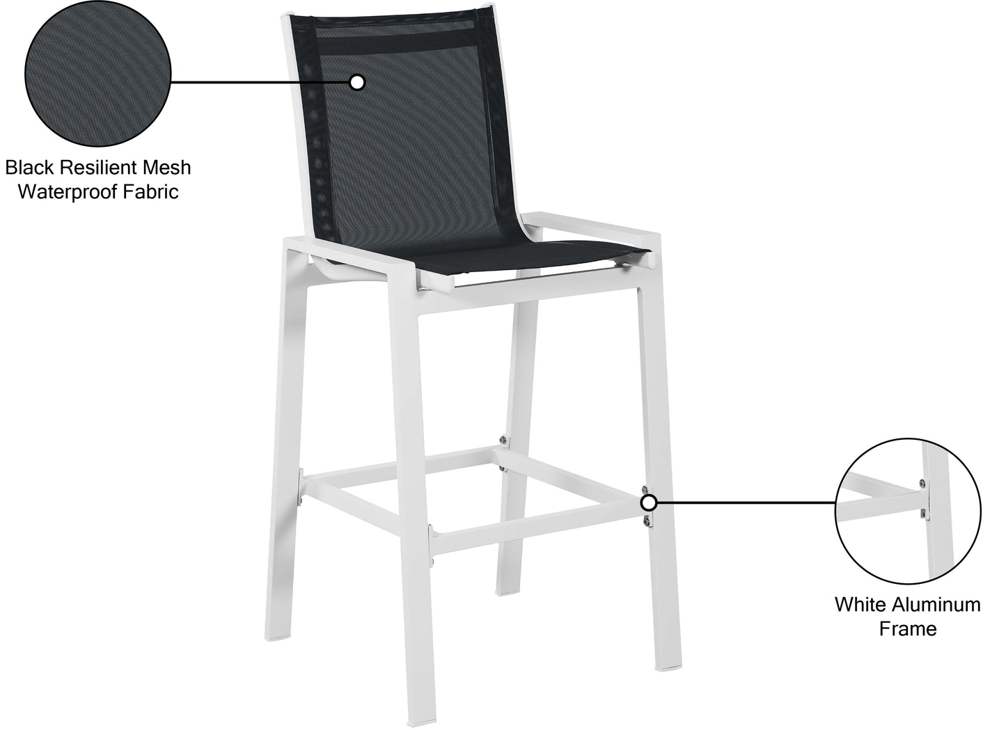 Nizuc Black Mesh Water Resistant Fabric Outdoor Patio Aluminum Mesh Barstool