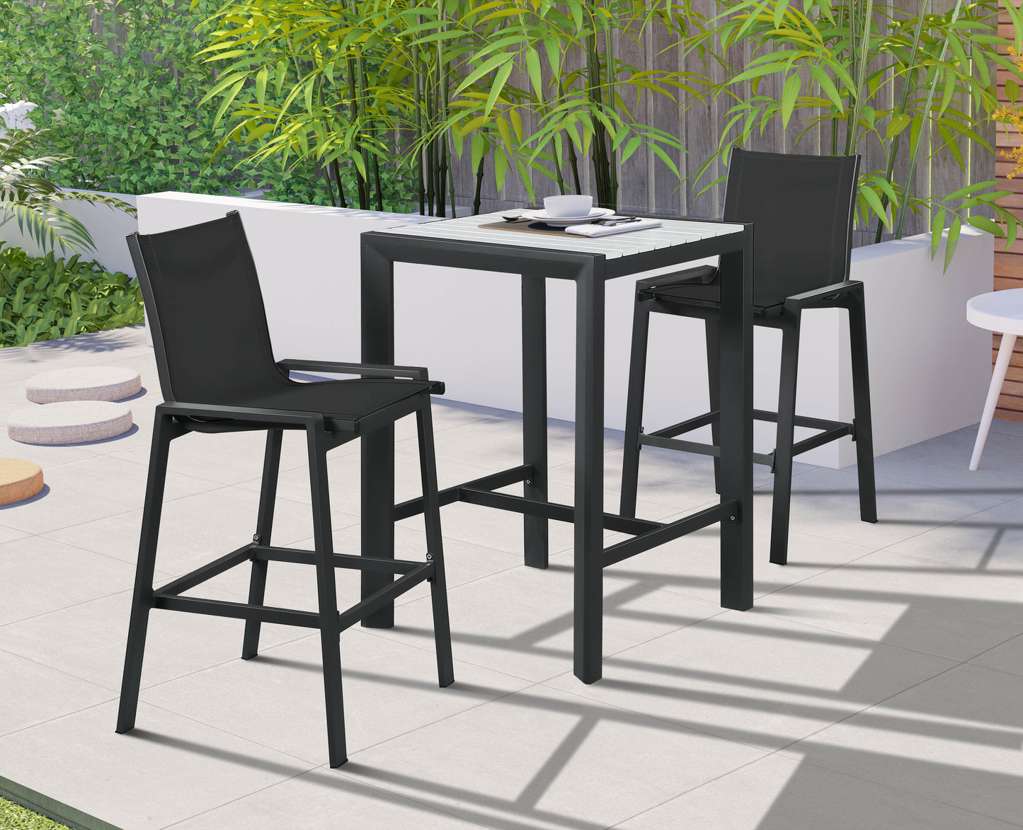 Nizuc Black Mesh Water Resistant Fabric Outdoor Patio Aluminum Mesh Barstool