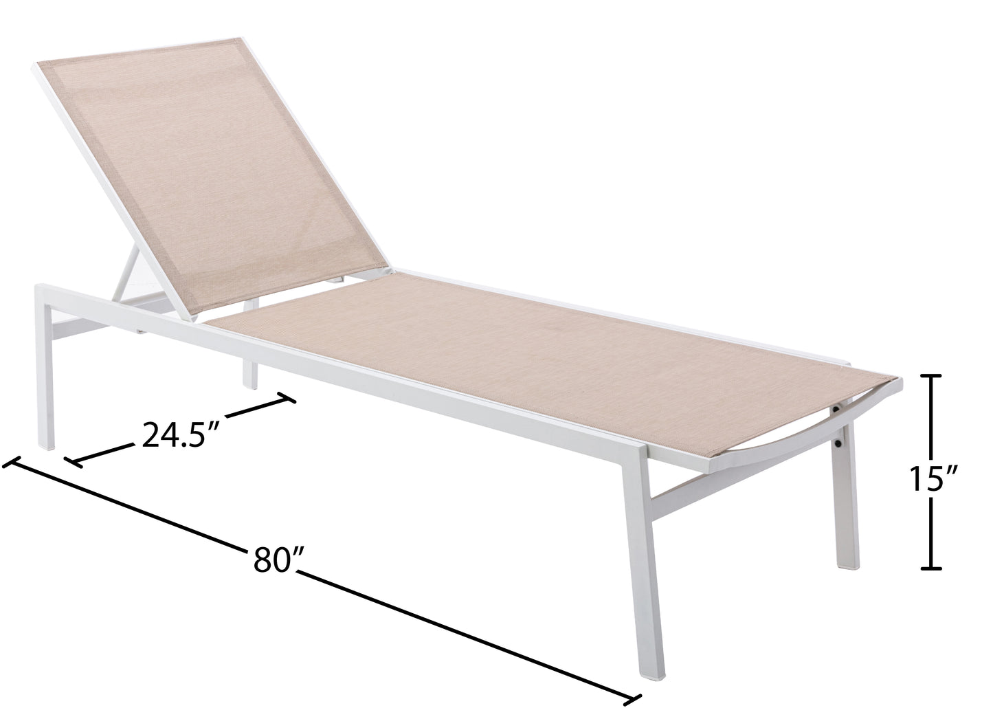 Santorini Beige Resilient Mesh Water Resistant Fabric Outdoor Patio Aluminum Mesh Chaise Lounge Chair