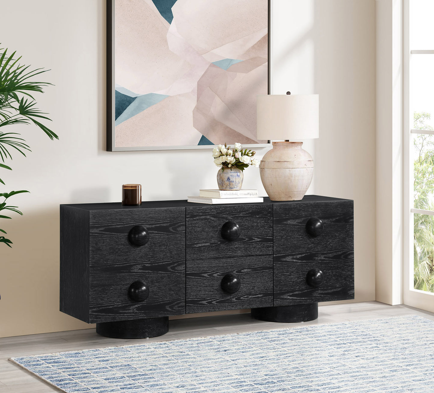 Bubble Black Rubberwood with Oak Veneer Sideboard/Buffet