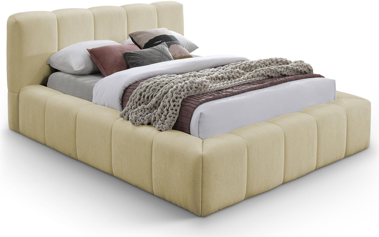 Carlin Beige Chenille Fabric Bed