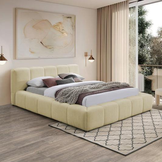 Carlin Beige Chenille Fabric Bed